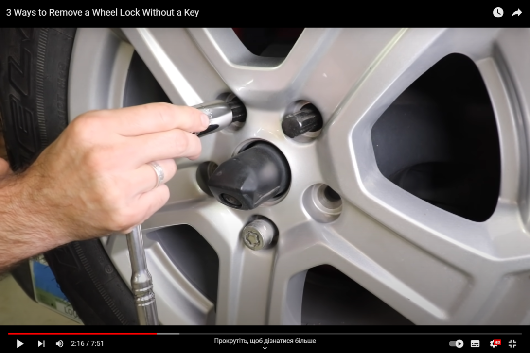 Wheel of a car on which nuts are tightened